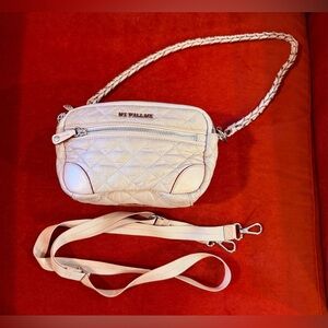 MZ Wallace light tan mini crossbody bag.